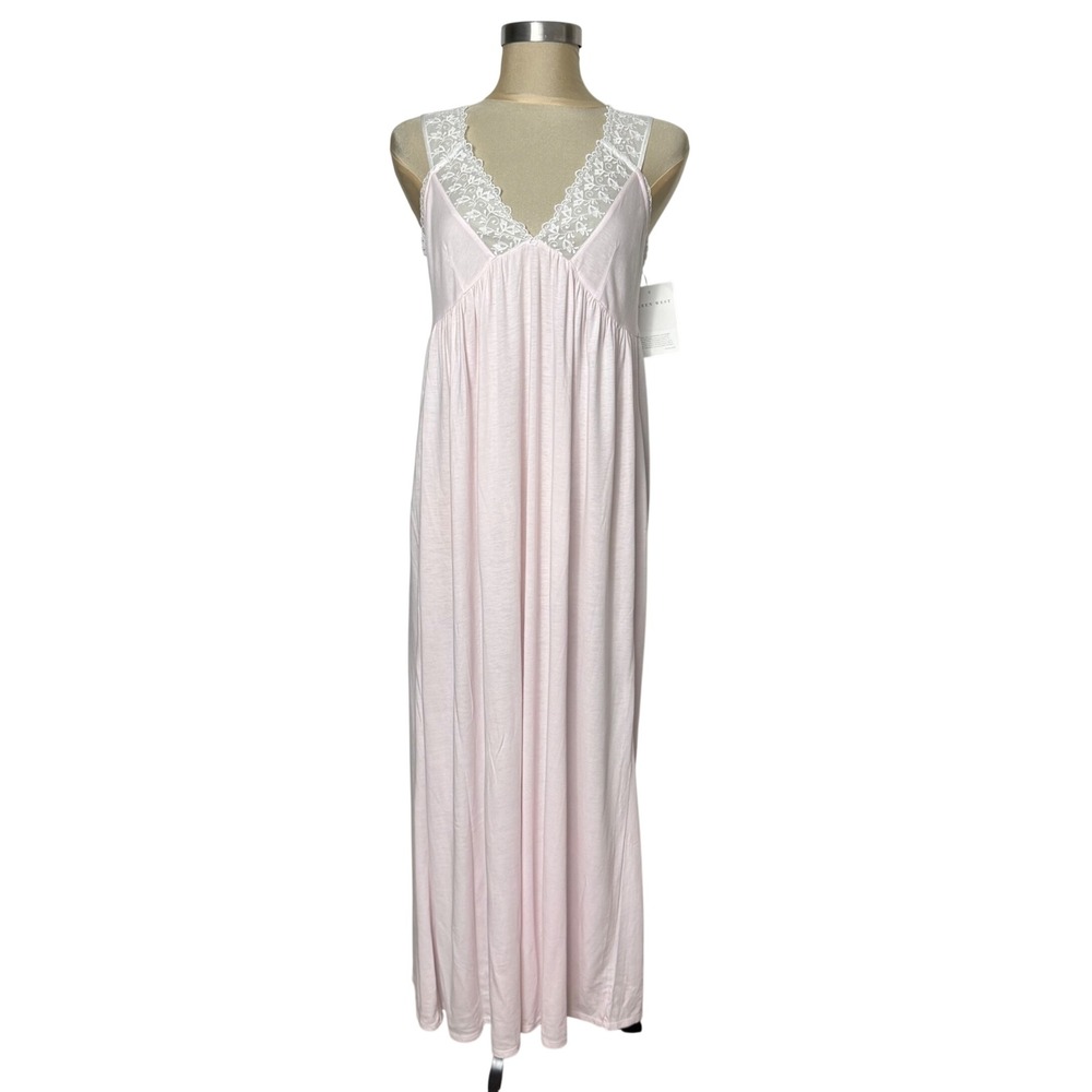 Eileen West Pink Lace Trim Nightgown Maxi Dress Small NWT Cottagecore Sleepwear